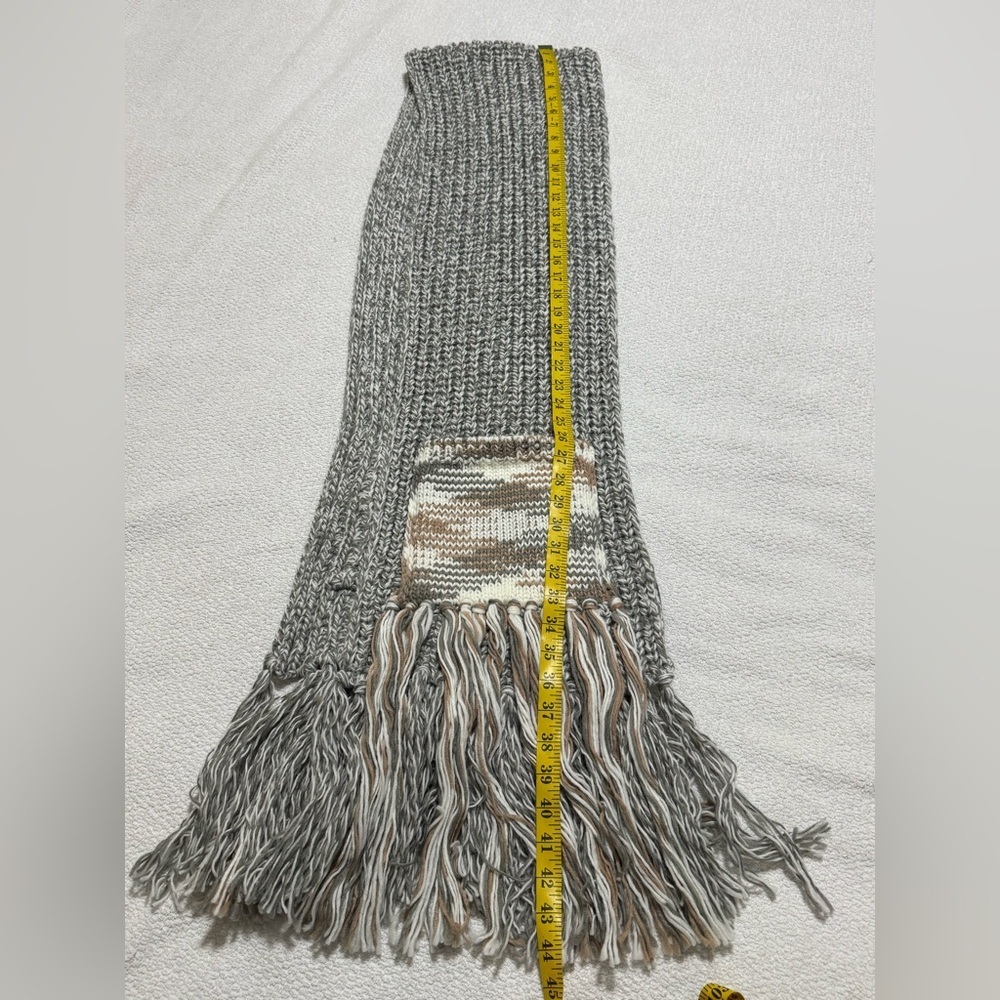 Anthropologie Fringed Pockets Knit Boho Scarf Grey/Beige - Picture 11 of 12